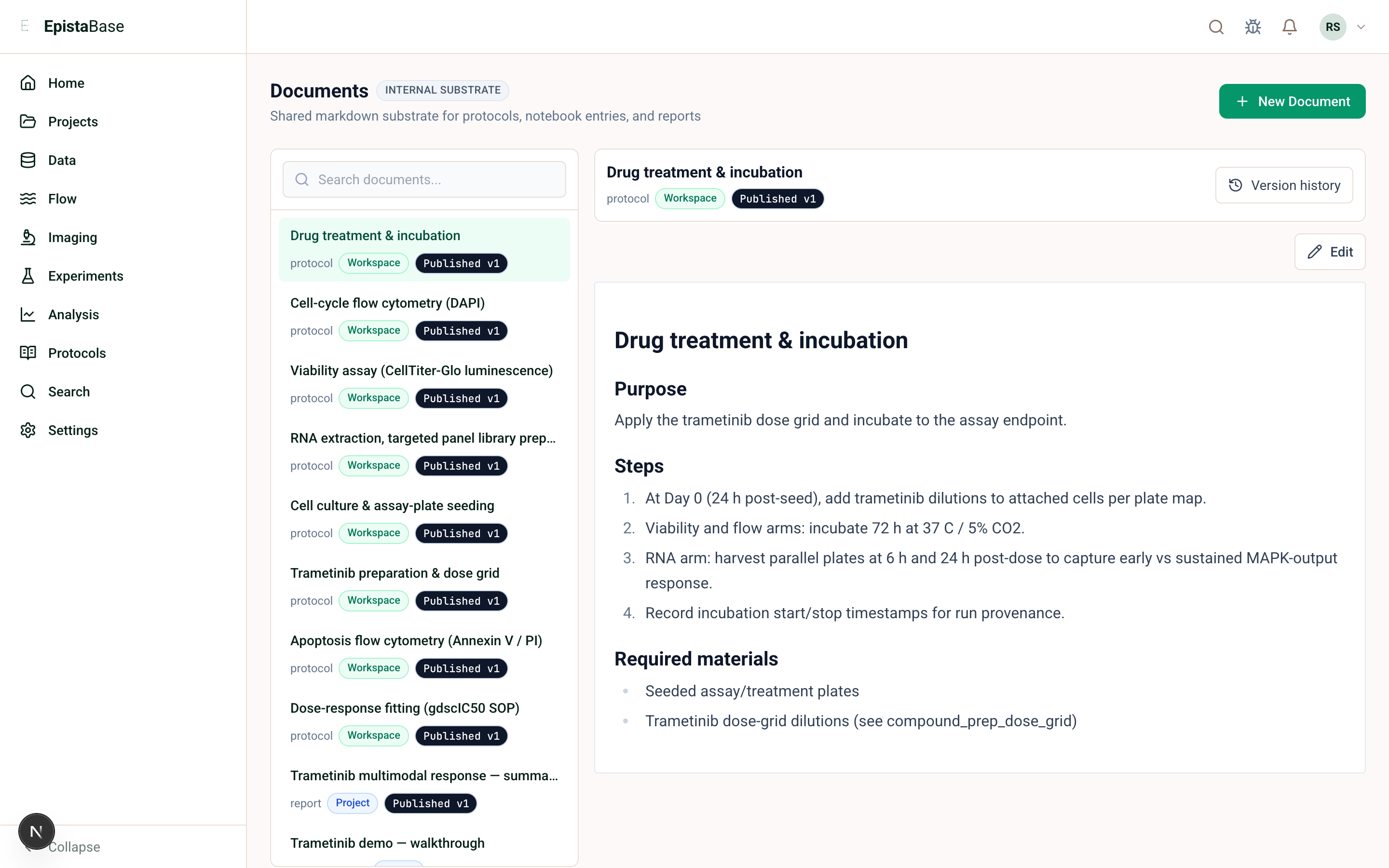 EpistaBase documents and notebook entries