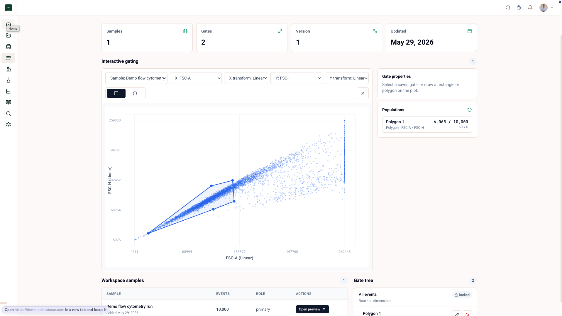 EpistaBase interactive flow cytometry gating